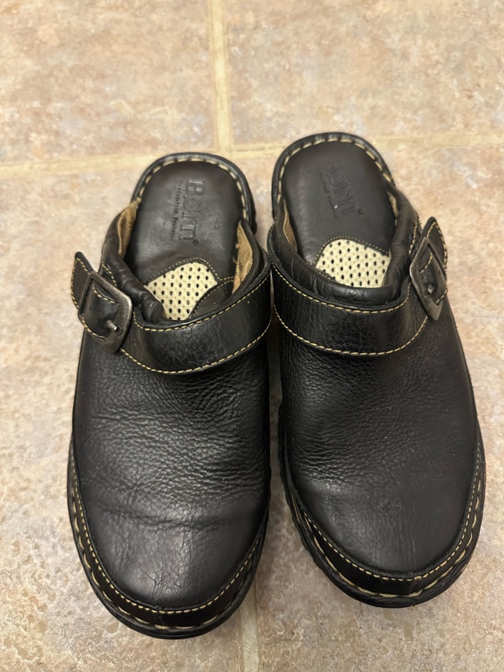 Born Black Leather Slip-On Loafers with Buckle Detail